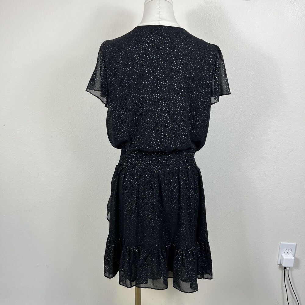 MICHAEL Michael Kors Dress Womens Medium Black Textured Polka Dot Wrap Ruffle - Picture 2 of 9